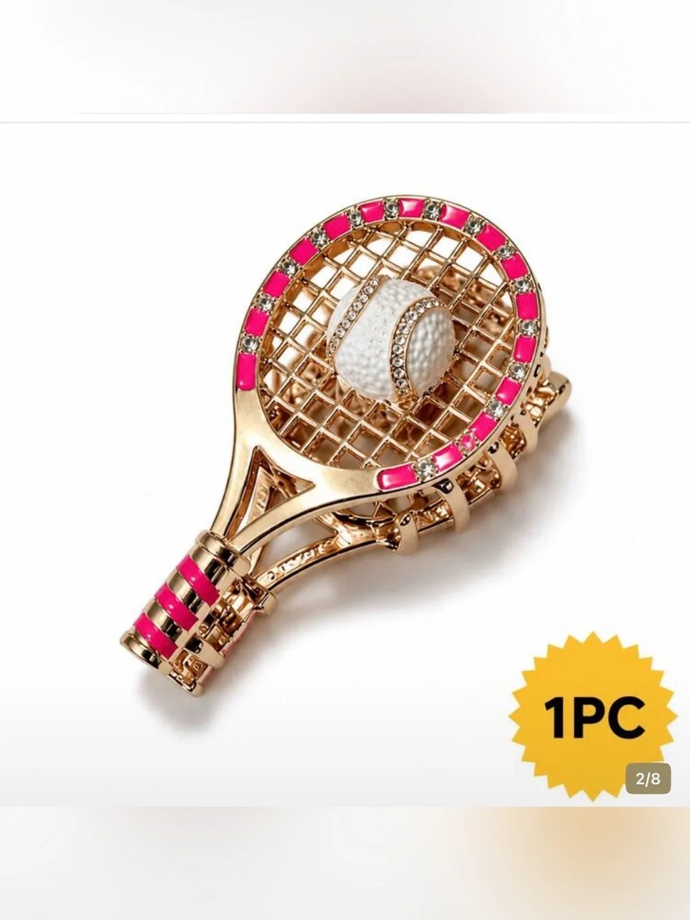 Pickleball Hair Claw Clip Barrette gold metal tennis racket jewerly ball gift